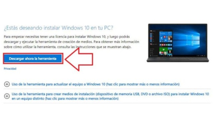 Descargar una imagen ISO de Windows 10